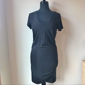 ATHLETA Ruched T-shirt Dress Central Black Wrap Bodycon Stretch Mini